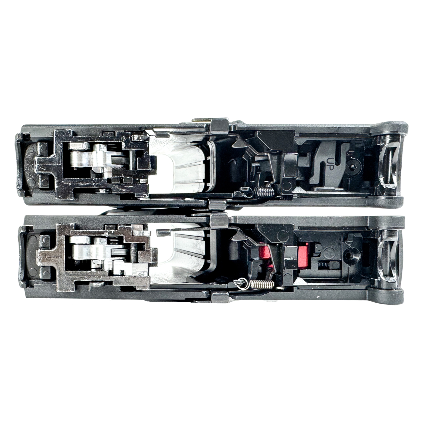 Comparison of the original (top) and Easy-Pull spring (bottom)